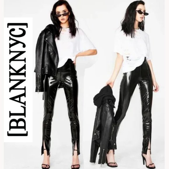 Blank NYC Pants - 💥HOT & SAVAGE💥 Blank NYC Dominatrix Black Vinyl High Waist Pants with Slits